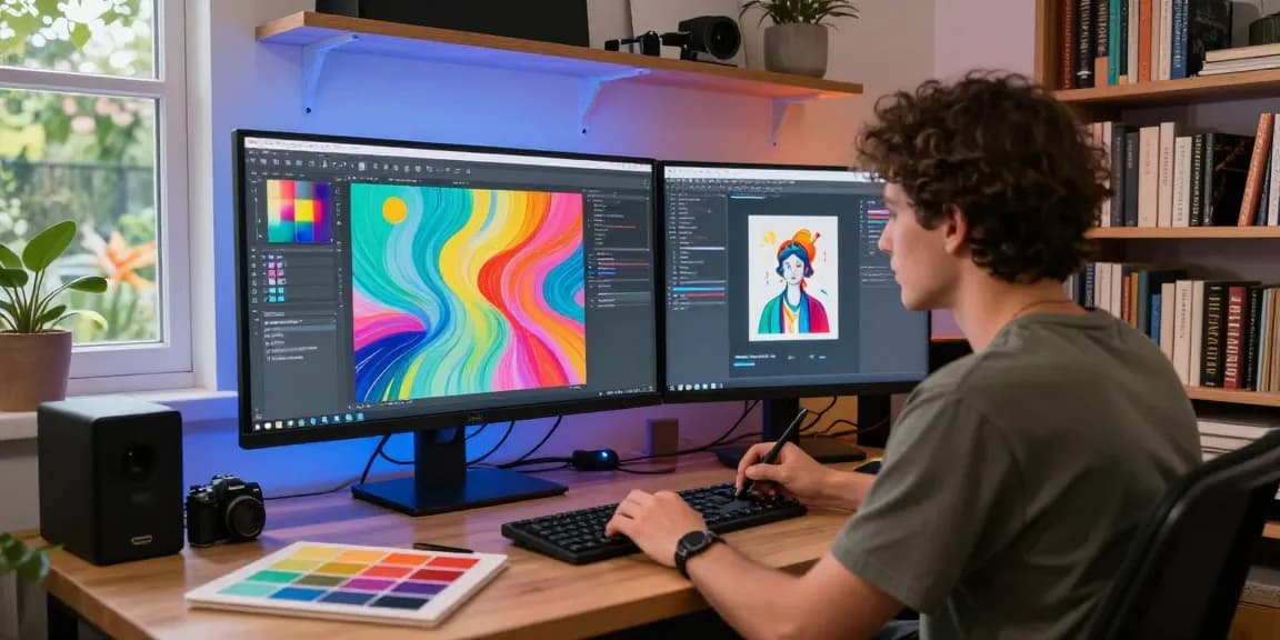 Creating unique digital art using 18+ ai image generator in a modern studio
