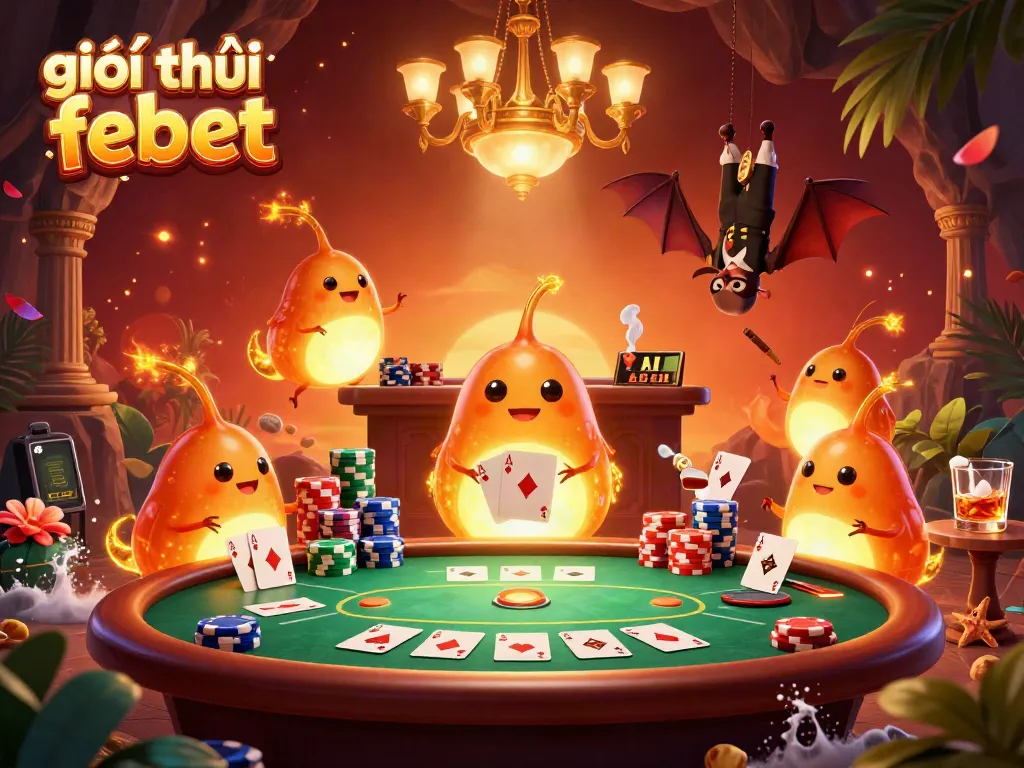 Experience giới thiệu febet excitement with colorful glowworms lighting up a vibrant cave casino scene.