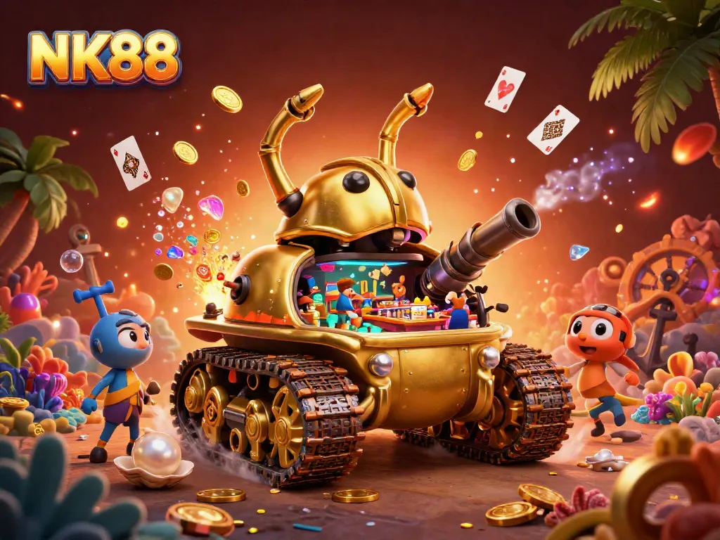 Immerse in the vibrant action of NK88 with a golden beetle tank casino, bursting with treasure and excitement.