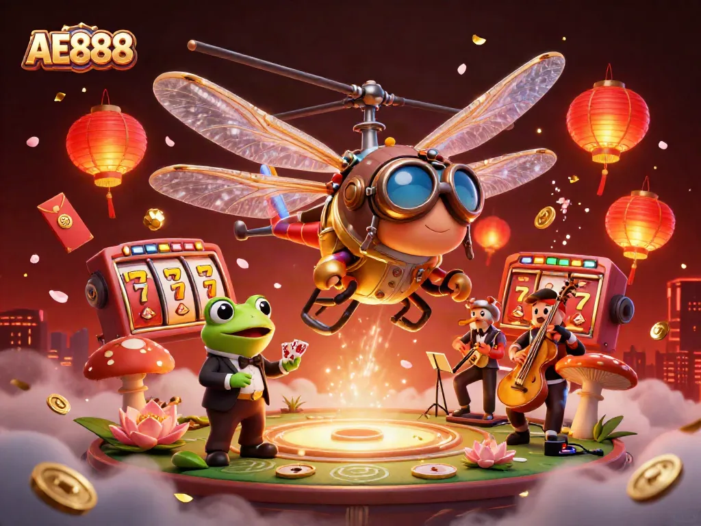 Experience the excitement of AE888 with a vibrant casino scene featuring characters engaged in classic games.