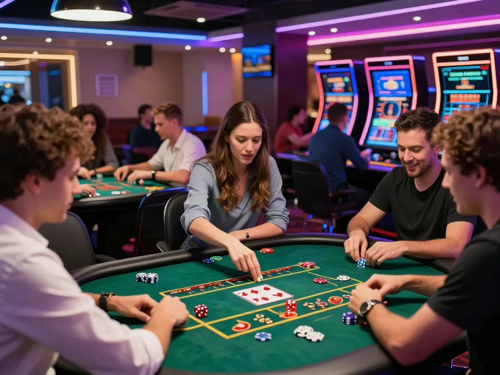 Players enjoying games at casinos not on GamStop, vibrant atmosphere.