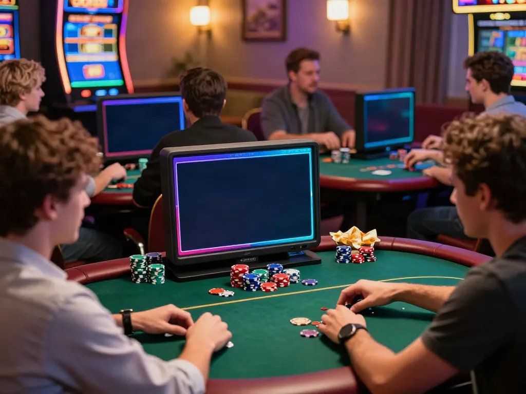 Players enjoying casinos not on gamstop in a cozy home setting, vibrant gaming atmosphere