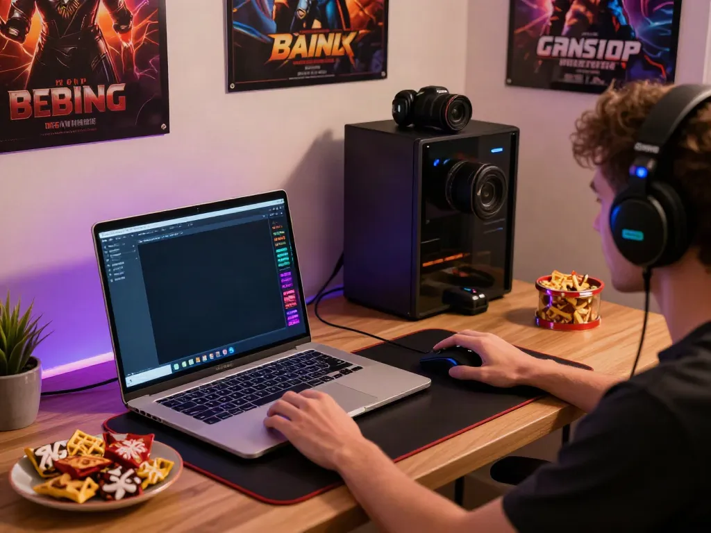 Engaging gaming setup showcasing casinos not on gamstop with laptop and accessories.