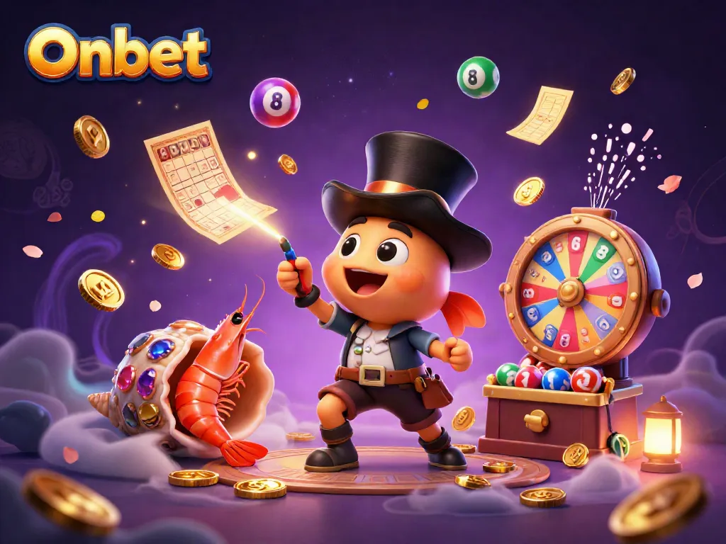 Engage with Onbet and experience thrilling lottery fun with a vibrant 3D casino illustration