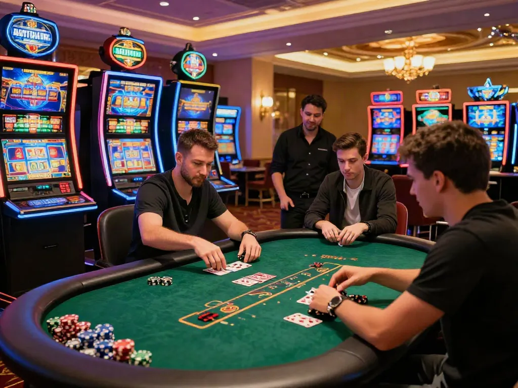 Exciting scene of casinos not on gamstop with vibrant gaming table and engaging players.