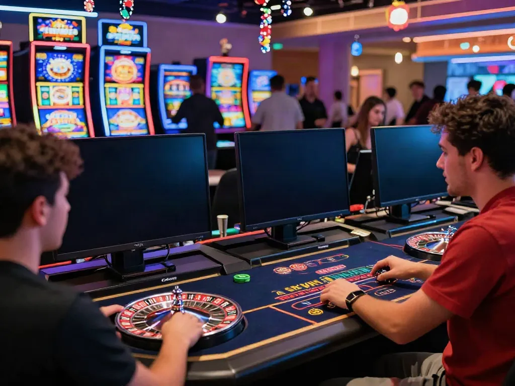 Players engaged in an exciting gaming experience at casinos not on GamStop, showing diverse gameplay and vibrant atmosphere.