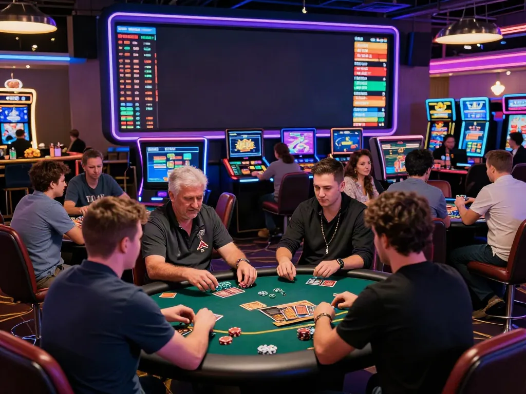 Exciting scene of players enjoying casinos not on gamstop with vibrant lights and interactive games