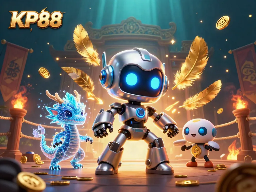 Experience KP88's vibrant gaming scene with neon-lit characters and dynamic elements