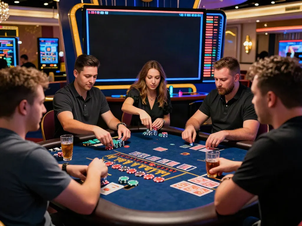 Casinos not on GamStop: Exciting gaming scene with players at a roulette table.