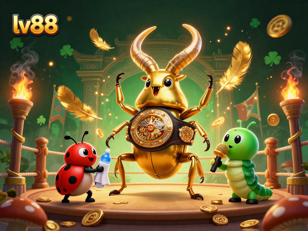 Experience thrilling gameplay at lv88 with a vibrant illustration of a giant golden stag beetle boxing.