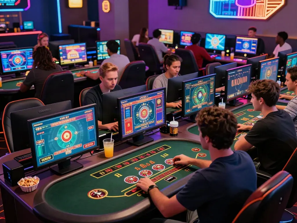Players enjoying casinos not on gamstop online, showcasing vibrant gaming setups and engaging with interactive games.