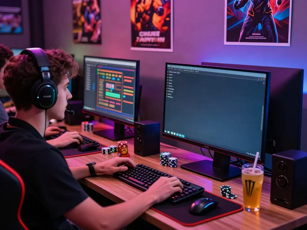 Engaging scene of online gaming with casinos not on gamstop theme, showcasing gaming setup and atmosphere.