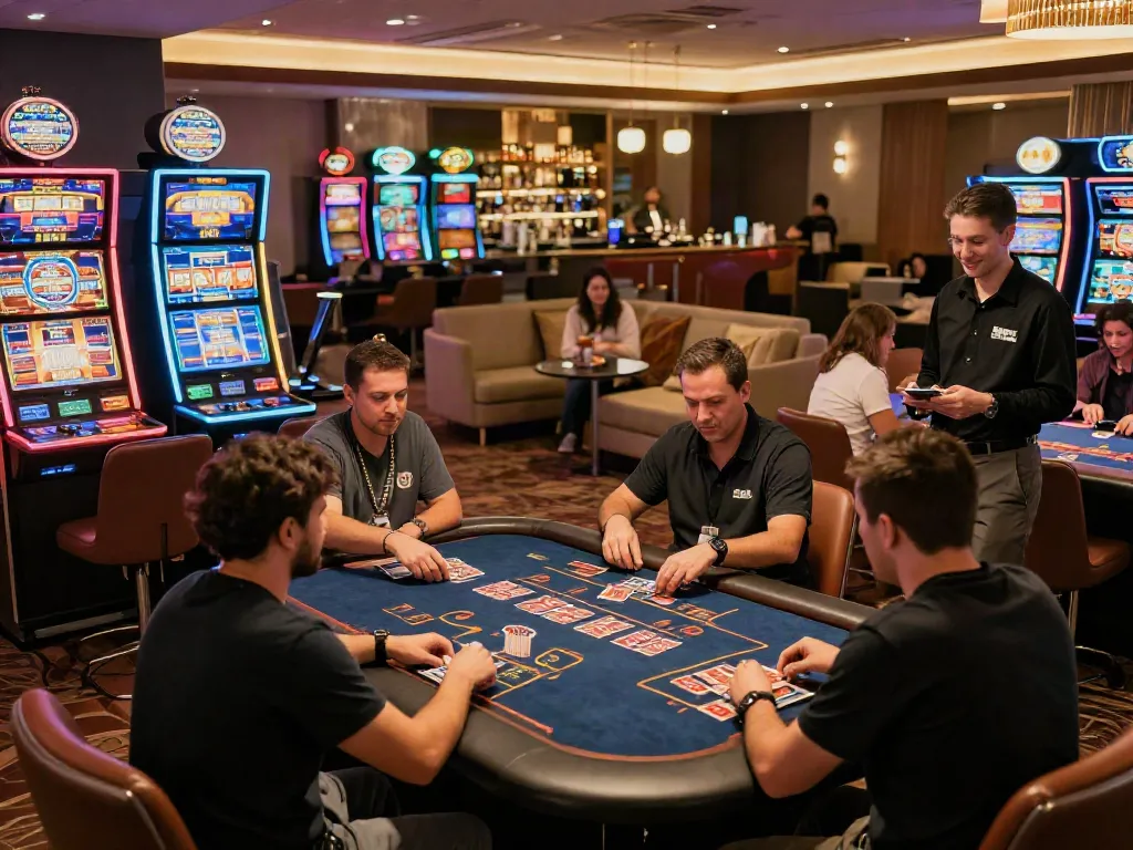 Exciting gaming lounge scene showcasing lively players at casinos not on gamstop