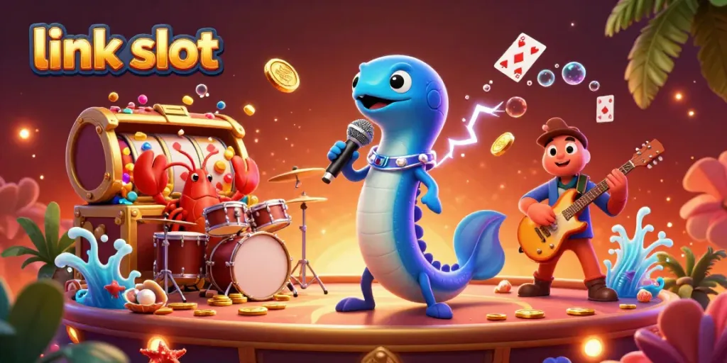 Engage with link slot gaming featuring vibrant underwater characters and dynamic casino elements.