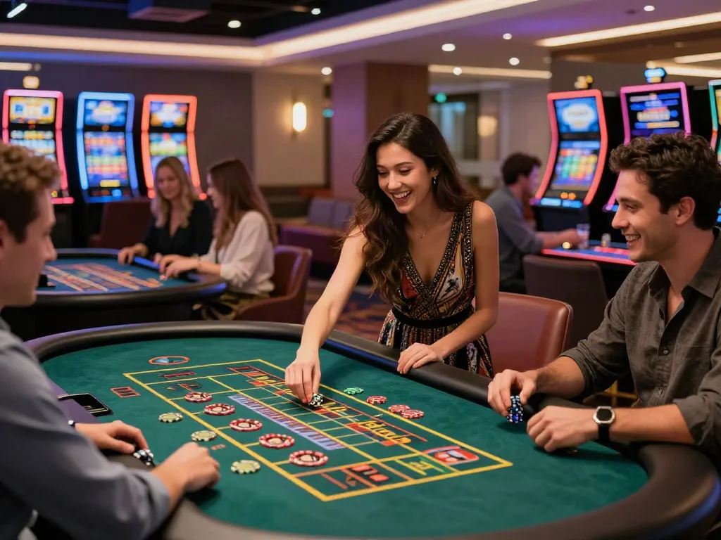 People enjoying games at casinos not on gamstop in a vibrant lounge atmosphere