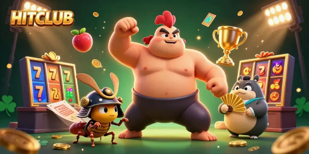 Experience dynamic gaming action at HITCLUB with a powerful sumo rooster and fierce cricket.