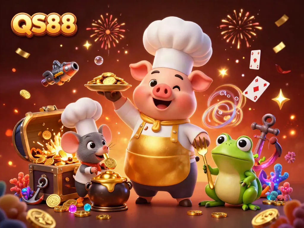 Engage at QS88 with vibrant gold coins, luminescent treasures, and dynamic casino elements for thrilling gameplay.