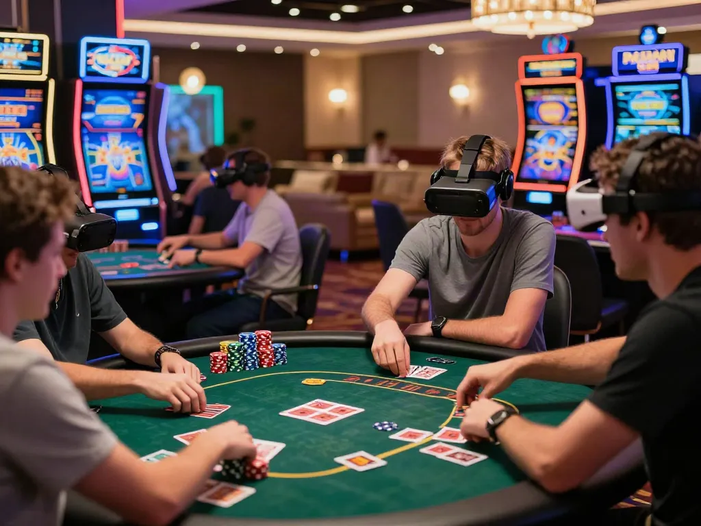 Casinos not on GamStop scene with players engaged at gaming tables and vibrant atmosphere.