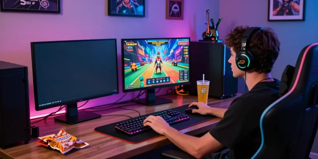 Player enjoying games at casinos not on GamStop with vibrant setup.