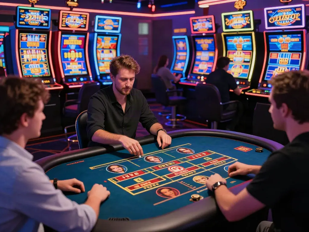 Engaging gameplay at casinos not on gamstop, featuring vibrant digital avatars and a lively atmosphere.