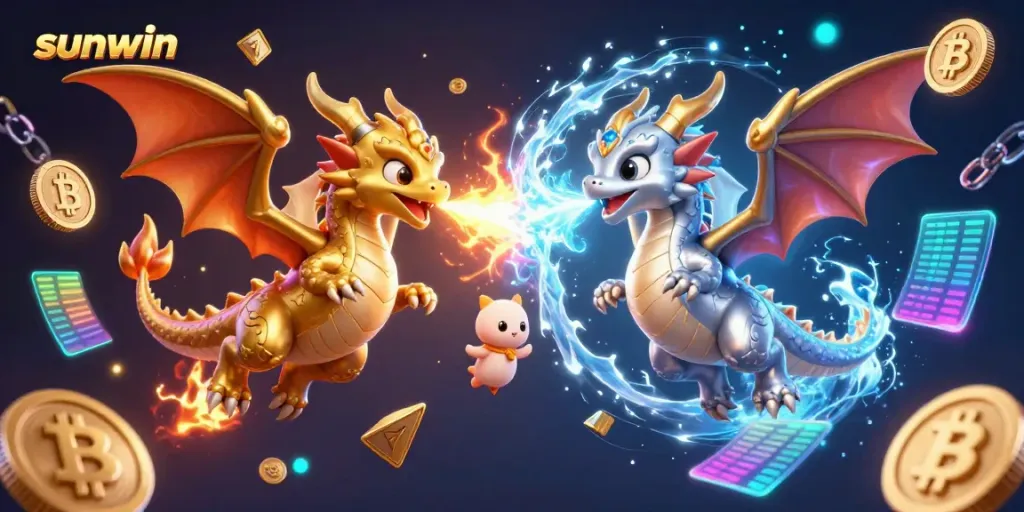 Engage with sunwin's thrilling games featuring gold and silver dragons in a vibrant casino atmosphere.
