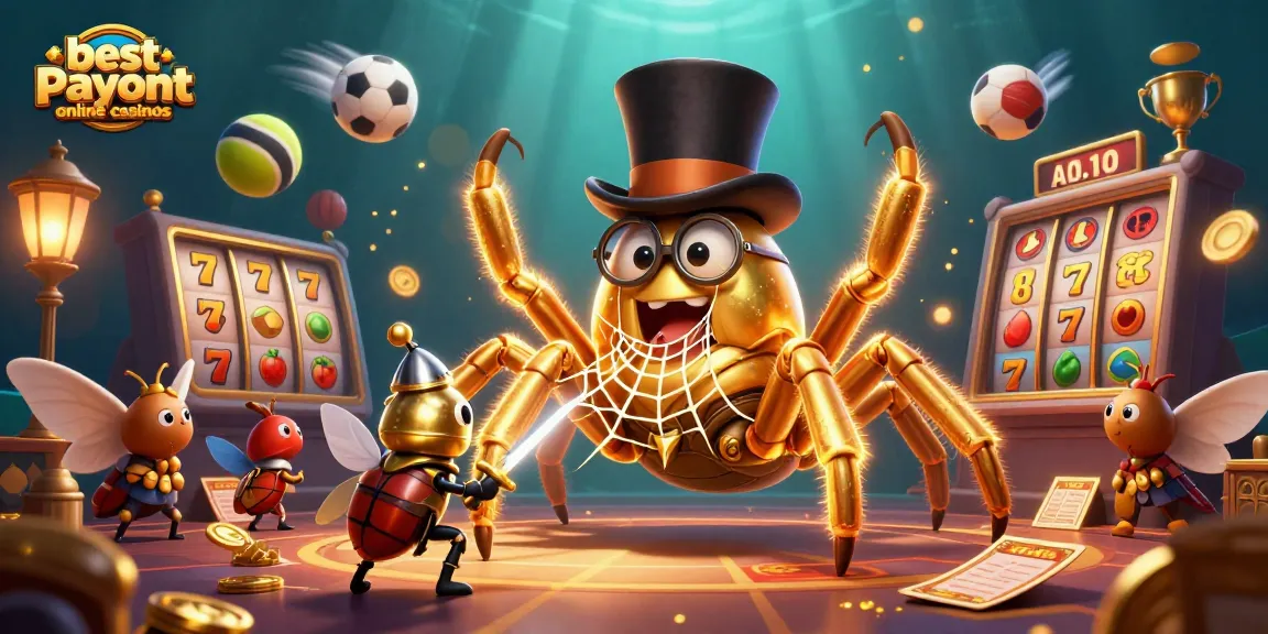 Join the excitement at the best payout online casinos with giant tarantula, beetle knight, and casino elements