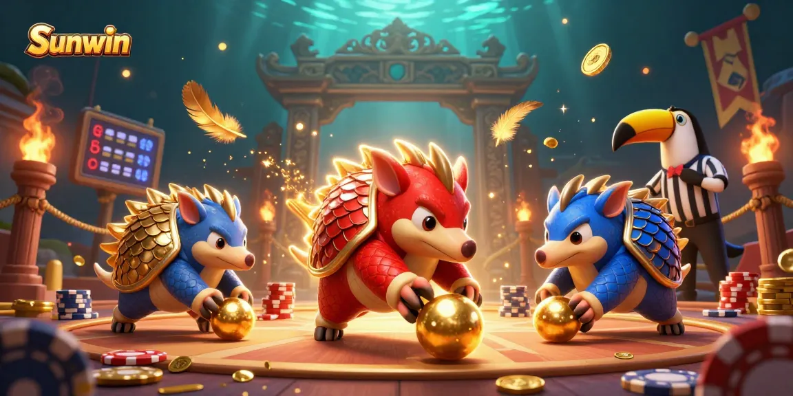 Experience the thrilling world of Sunwin with pangolins rolling in golden poker chips.
