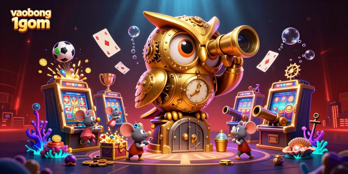 Bettors engage with vaobong 1gom, thriving in a colorful casino scene filled with animated characters and dynamic elements.