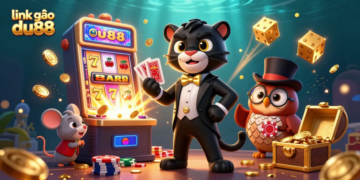 Experience fun and excitement with link vào du88 in this vibrant 3D casino illustration featuring dynamic characters.