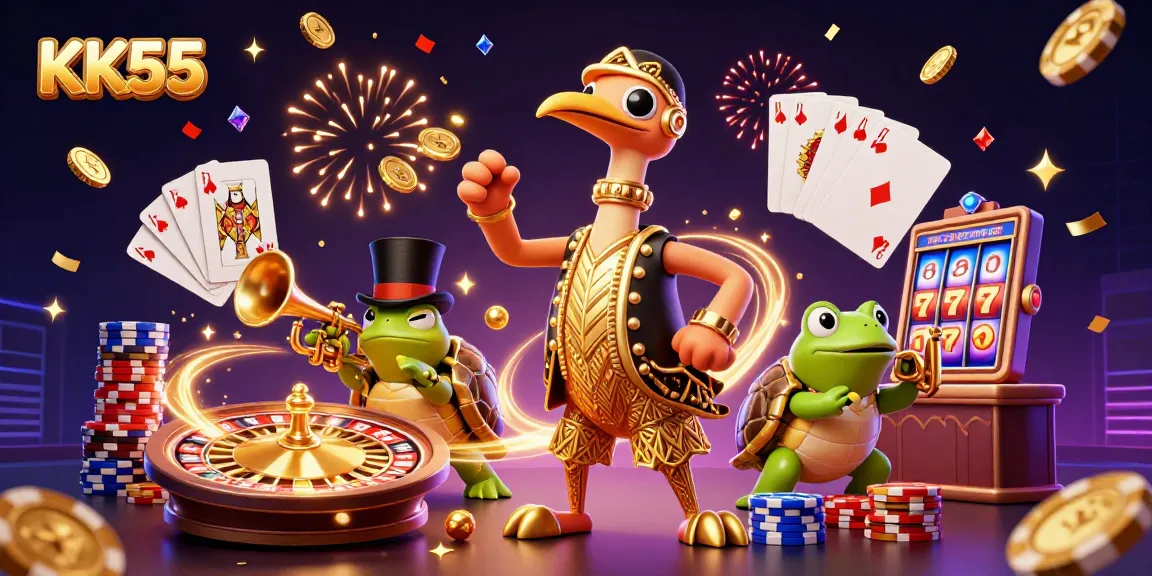 Experience the thrill of KK55 with vibrant casino characters and festive gameplay elements.