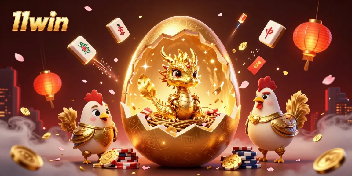 Participate in thrilling games at 11win with sparkling golden dragon and poker chips.