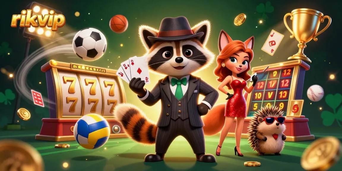 Engage with rikvip for thrilling slot experiences, featuring an exciting 3D raccoon character and dynamic casino elements.