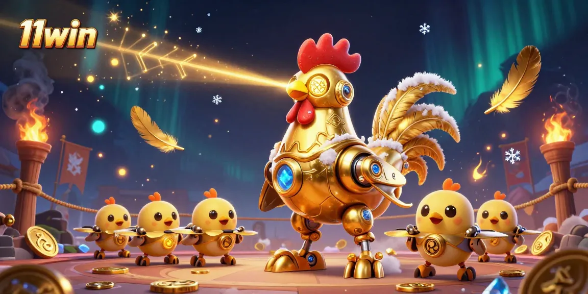 Experience exciting gameplay with 11win as golden rooster robot leads a dynamic casino adventure.