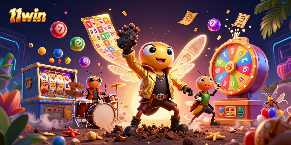 Experience the excitement of winning with 11win's vibrant casino-themed illustration filled with dynamic gambling elements.